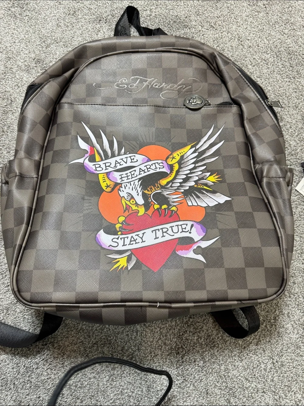 Ed Hardy Brown Checkered Backpack